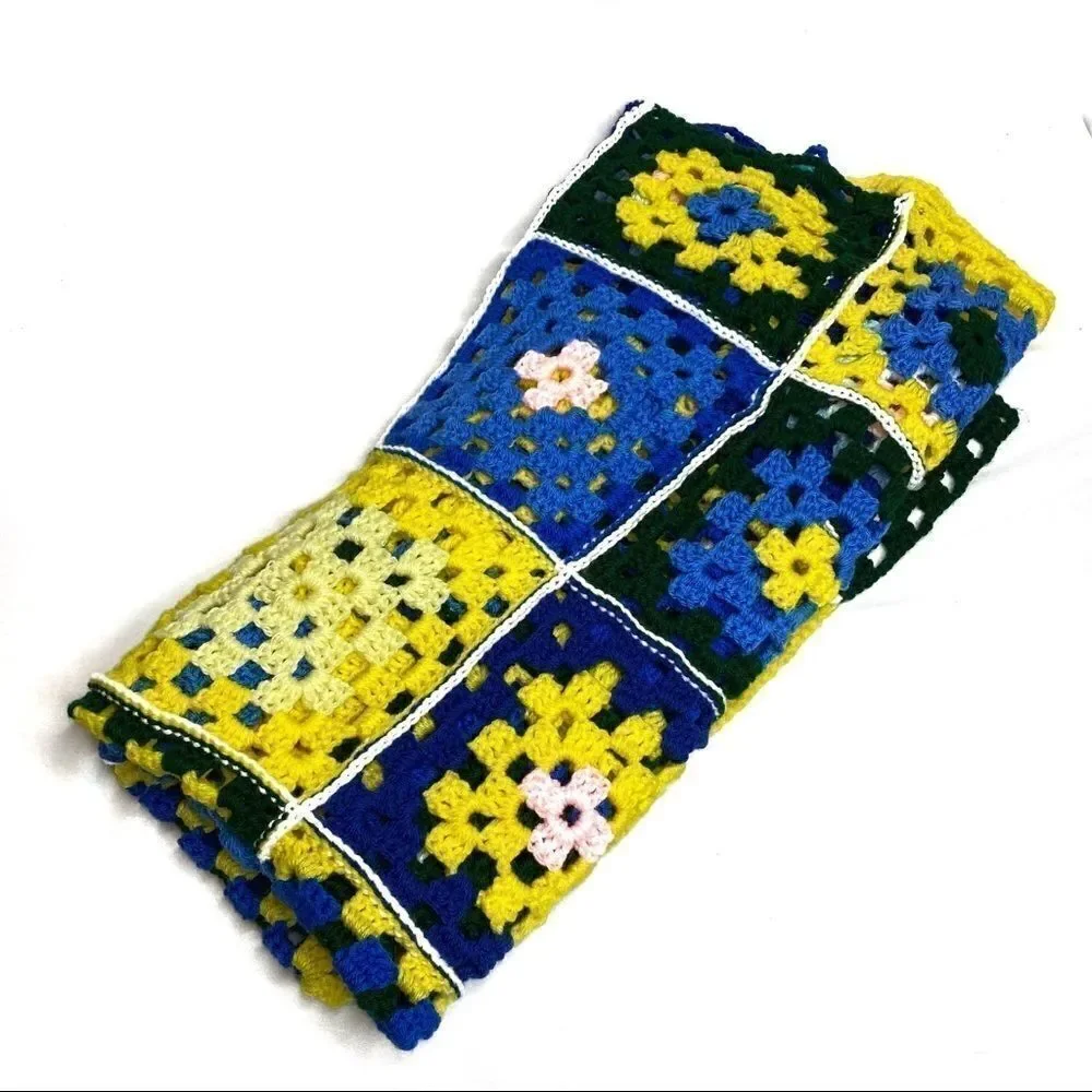 Hand crocheted granny square baby Afghan size 49” X 37”